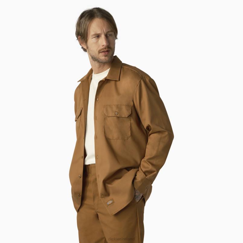 Dickies Men Long Sleeve Work Shirt Brown Duck (WSD) N80J569 Work Apparel