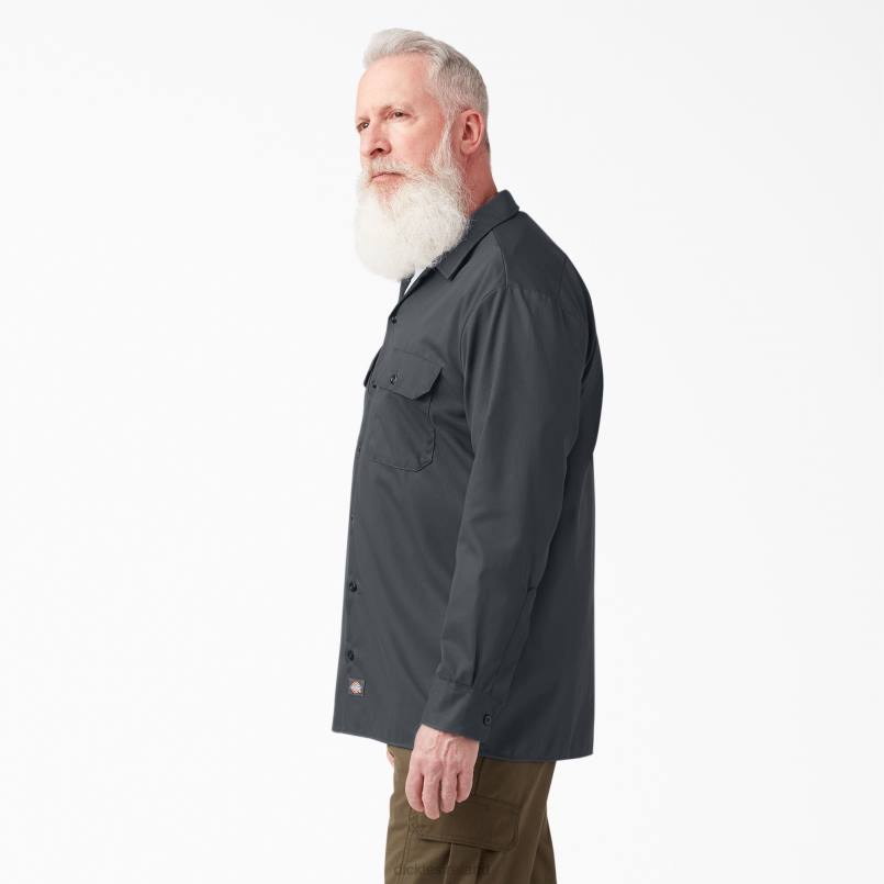 Dickies Men Long Sleeve Work Shirt Charcoal Gray (CH) N80J558 Work Apparel