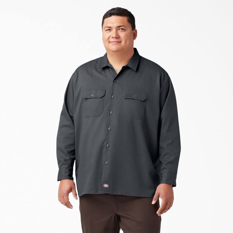 Dickies Men Long Sleeve Work Shirt Charcoal Gray (CH) N80J558 Work Apparel