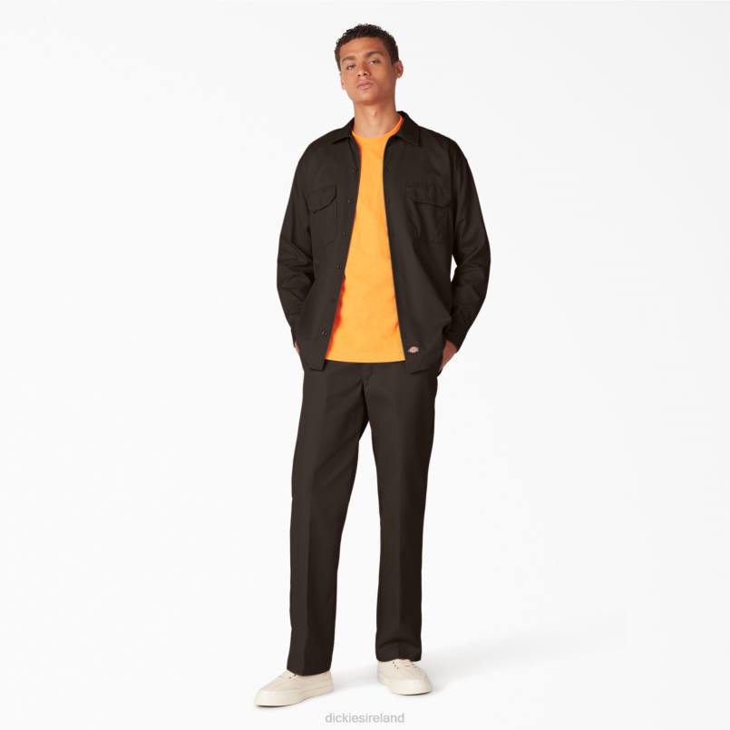 Dickies Men Long Sleeve Work Shirt Dark Brown (DB) N80J559 Work Apparel