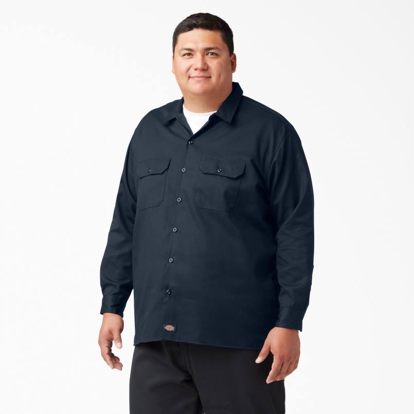 Dickies Men Long Sleeve Work Shirt Dark Navy (DN) N80J560 Work Apparel