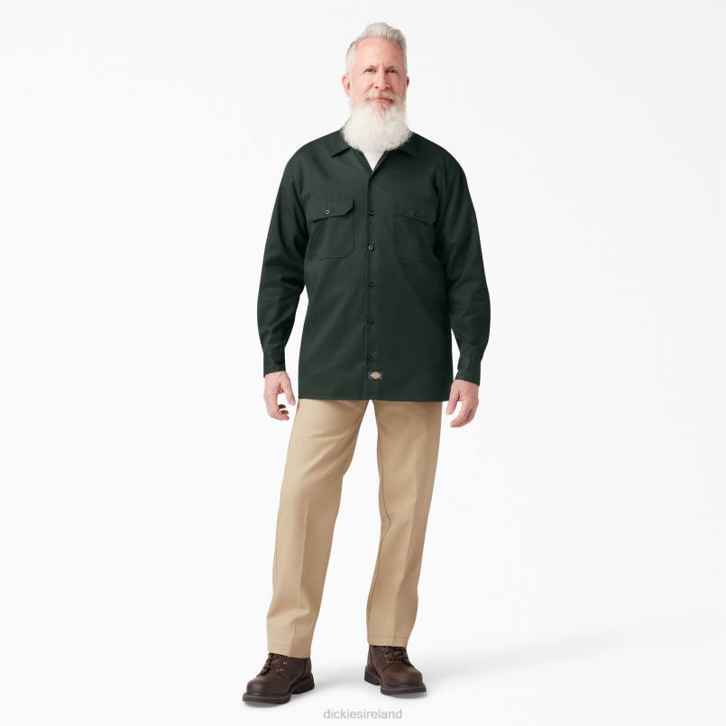 Dickies Men Long Sleeve Work Shirt Hunter Green (GH) N80J562 Work Apparel