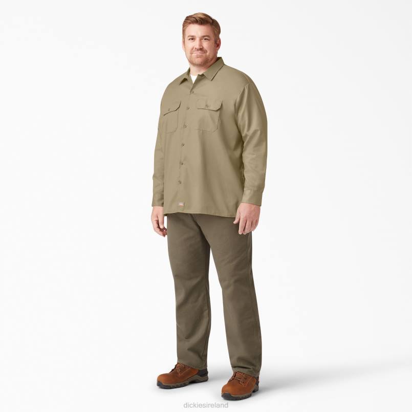 Dickies Men Long Sleeve Work Shirt Khaki (KH) N80J563 Work Apparel