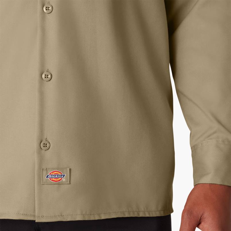 Dickies Men Long Sleeve Work Shirt Khaki (KH) N80J563 Work Apparel