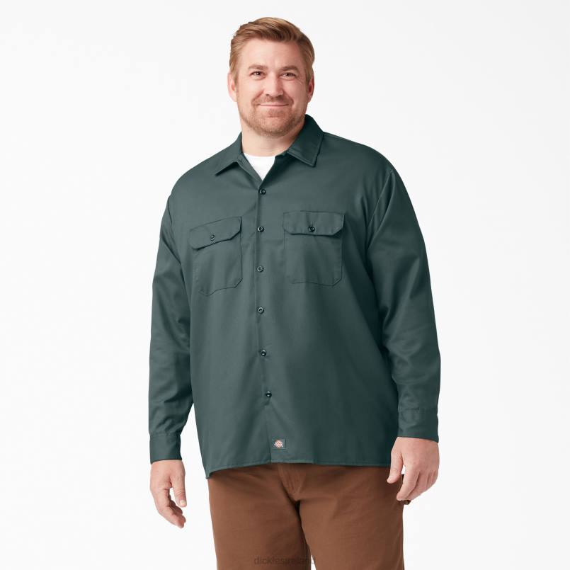 Dickies Men Long Sleeve Work Shirt Lincoln Green (LN) N80J564 Work Apparel