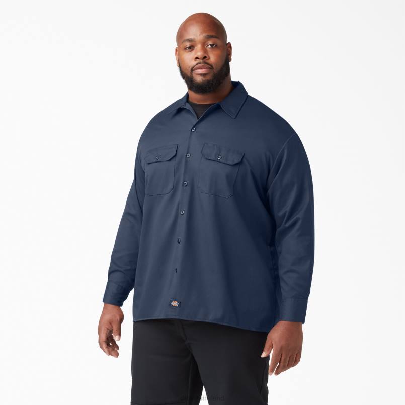 Dickies Men Long Sleeve Work Shirt Navy Blue (NV) N80J565 Work Apparel