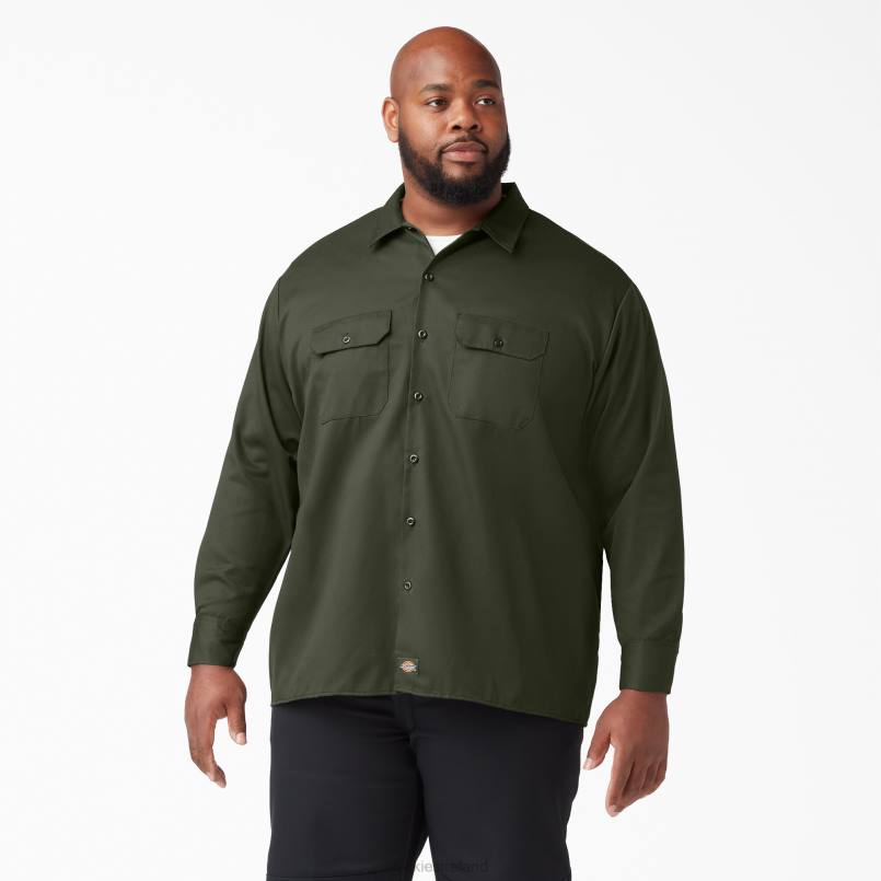 Dickies Men Long Sleeve Work Shirt Olive Green (OG) N80J566 Work Apparel