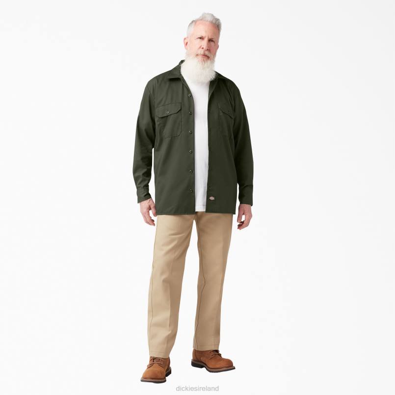 Dickies Men Long Sleeve Work Shirt Olive Green (OG) N80J566 Work Apparel