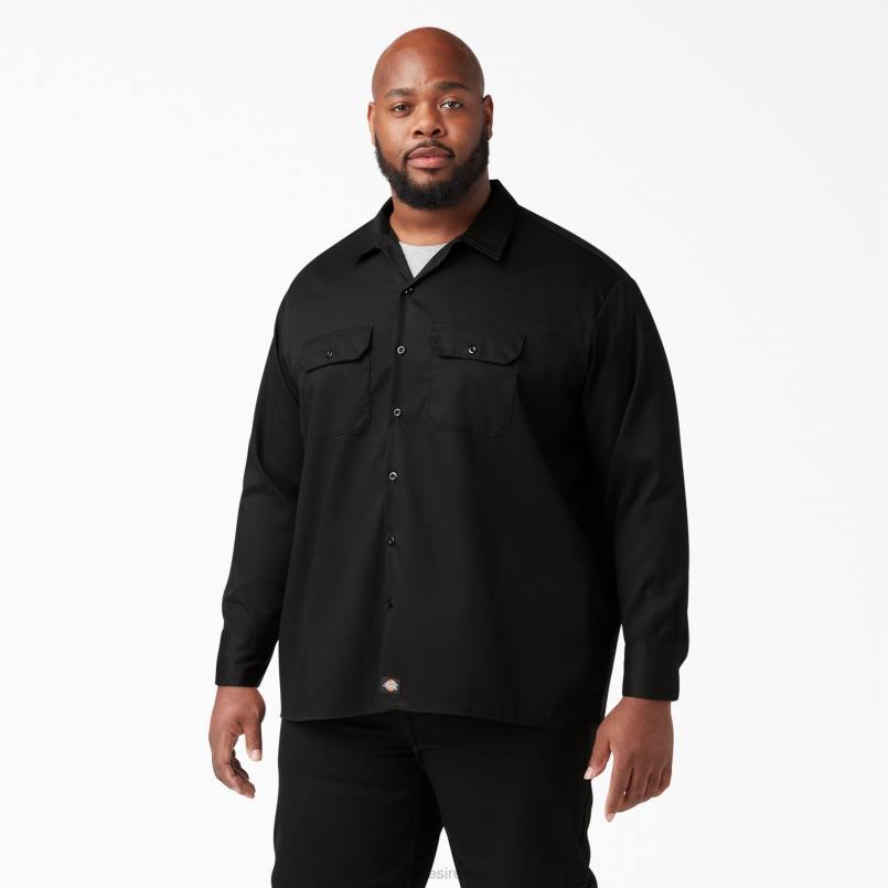 Dickies Men Relaxed Fit Long Sleeve Work Shirt Black (BK) N80J640 Work Apparel
