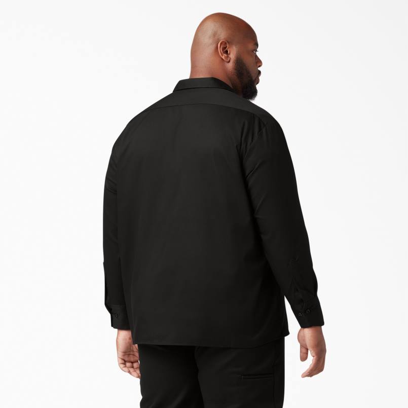 Dickies Men Relaxed Fit Long Sleeve Work Shirt Black (BK) N80J640 Work Apparel