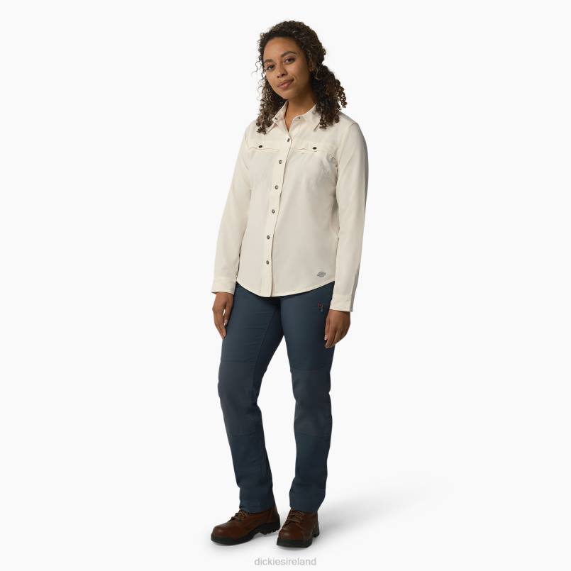 Dickies Women Cooling Roll-Tab Work Shirt Antique White (ADW) N80J1671 Work Apparel