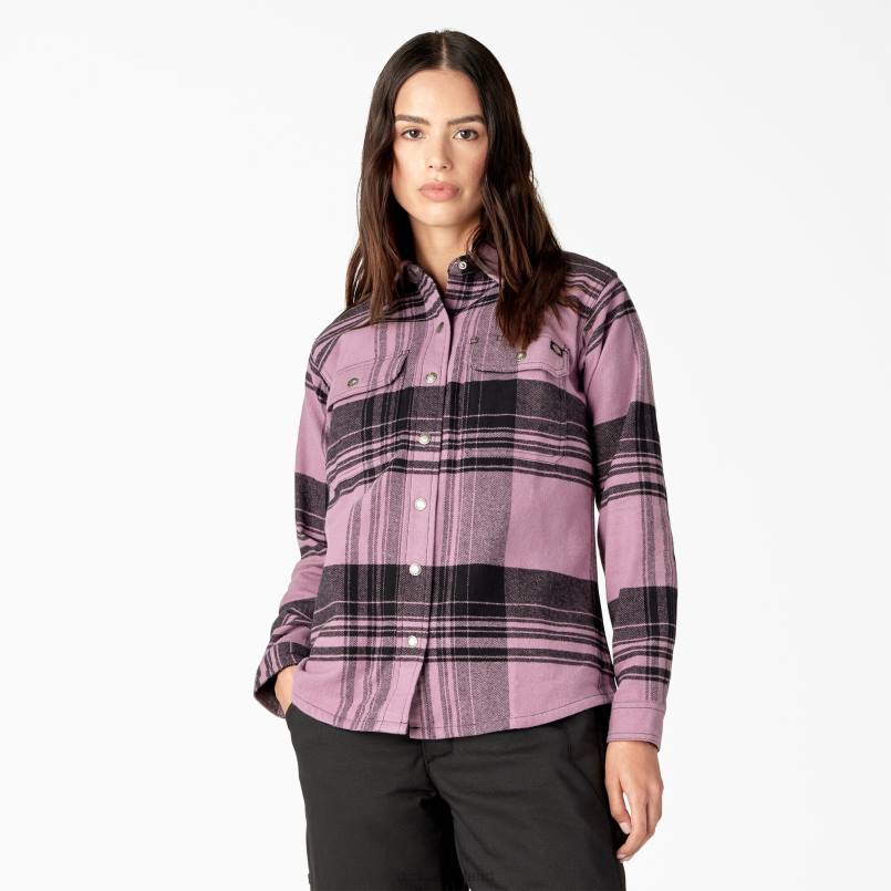Dickies Women DuraTech Renegade Flannel Shirt Grapeade Windowpane Plaid (C1V) N80J2001 Work Apparel