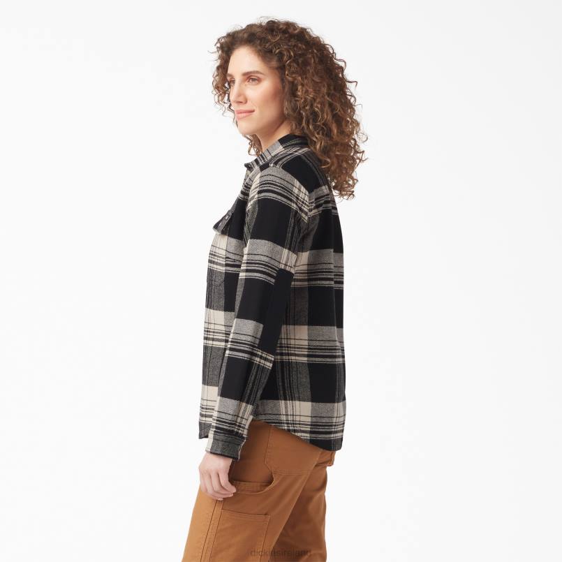 Dickies Women DuraTech Renegade Flannel Shirt Oatmeal/Black Plaid (B2A) N80J2000 Work Apparel