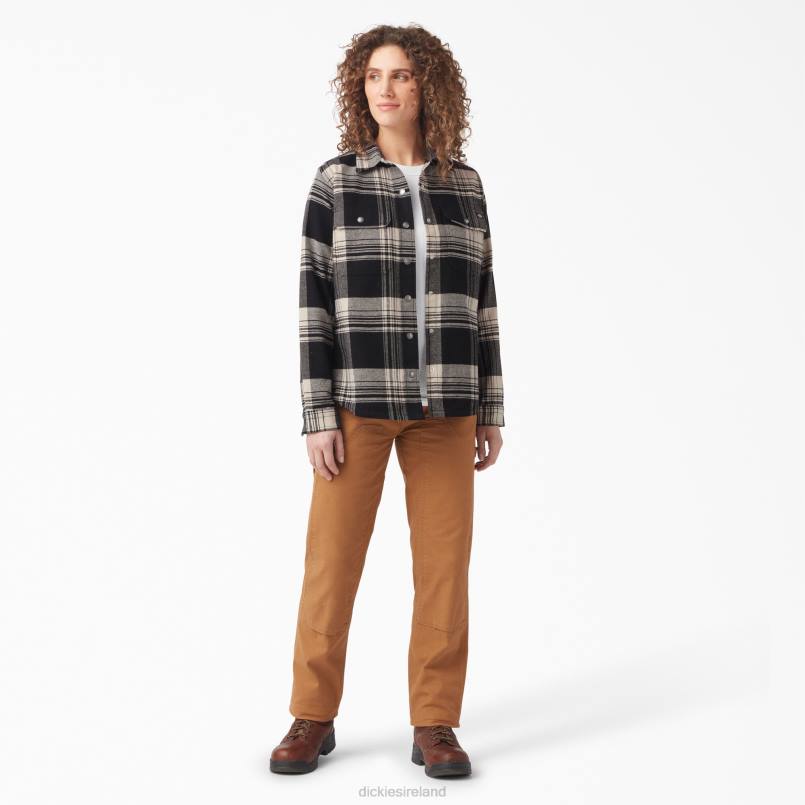 Dickies Women DuraTech Renegade Flannel Shirt Oatmeal/Black Plaid (B2A) N80J2000 Work Apparel