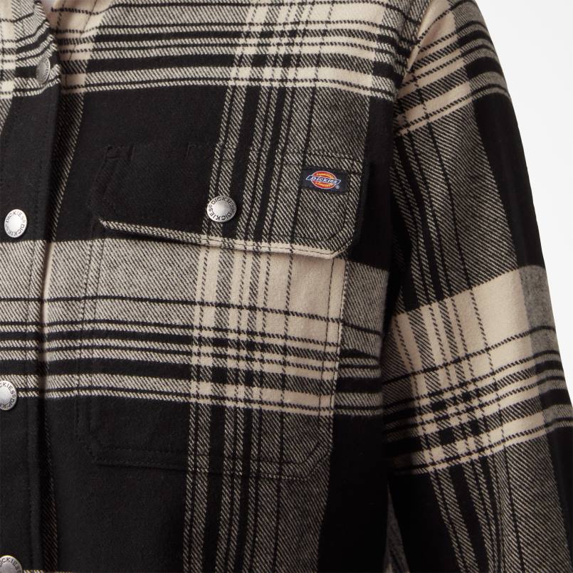 Dickies Women DuraTech Renegade Flannel Shirt Oatmeal/Black Plaid (B2A) N80J2000 Work Apparel