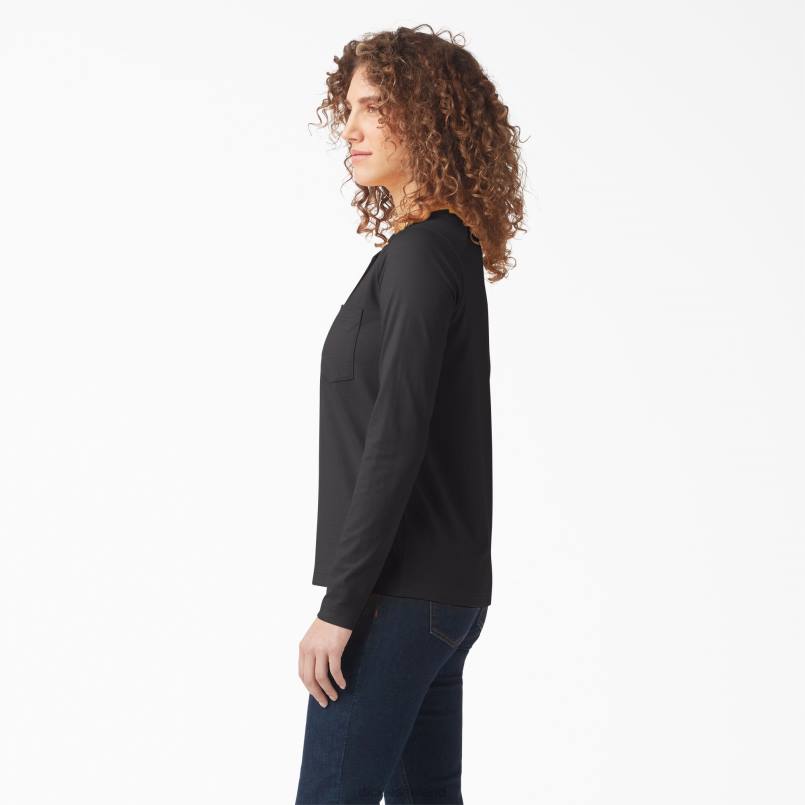 Dickies Women Heavyweight Henley Black (KBK) N80J2198 Work Apparel