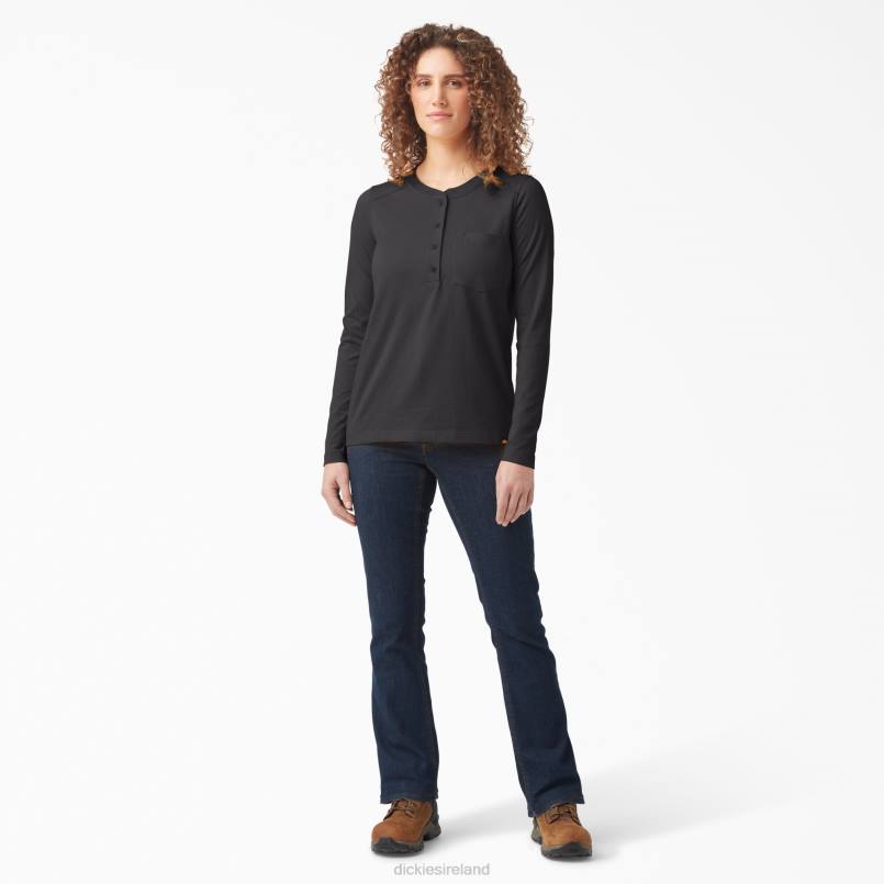 Dickies Women Heavyweight Henley Black (KBK) N80J2198 Work Apparel
