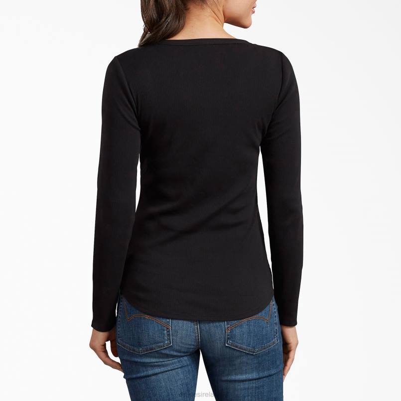 Dickies Women Henley Long Sleeve Shirt Black (KBK) N80J2122 Work Apparel