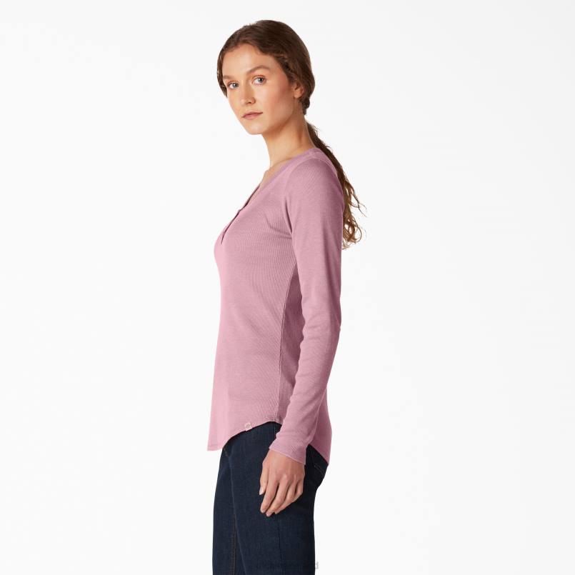 Dickies Women Henley Long Sleeve Shirt Dusty Orchid (KDD) N80J2123 Work Apparel