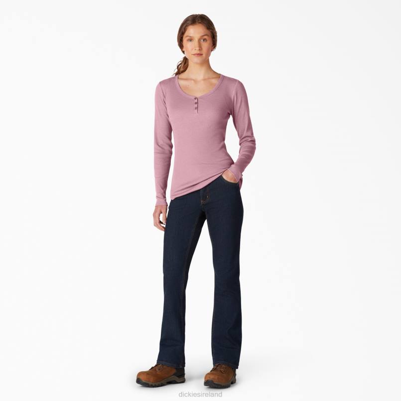 Dickies Women Henley Long Sleeve Shirt Dusty Orchid (KDD) N80J2123 Work Apparel