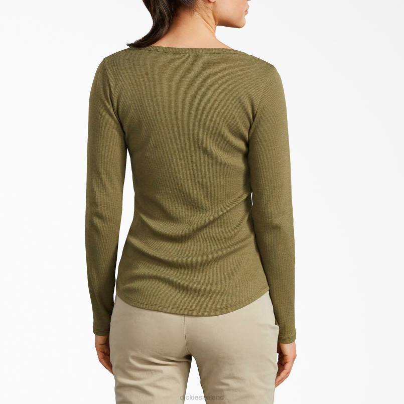 Dickies Women Henley Long Sleeve Shirt Olive (UOD) N80J2124 Work Apparel
