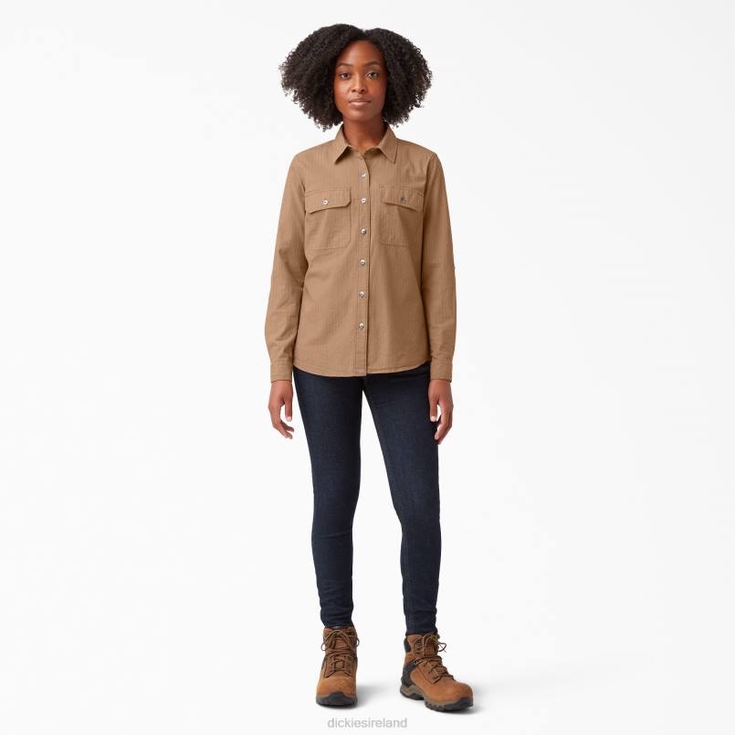 Dickies Women Long Sleeve Roll-Tab Work Shirt Nutmeg Yarn Dye (NSD) N80J2103 Work Apparel