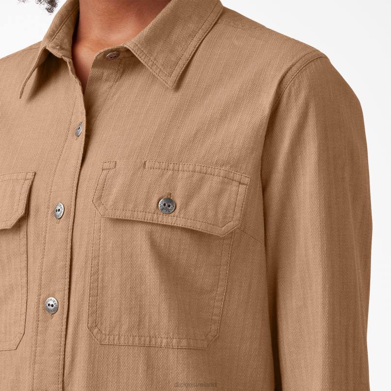 Dickies Women Long Sleeve Roll-Tab Work Shirt Nutmeg Yarn Dye (NSD) N80J2103 Work Apparel