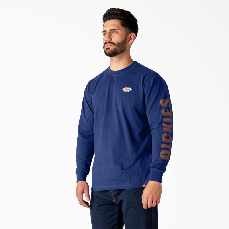 Dickies Men Long Sleeve Workwear Graphic T-Shirt Surf Blue (FL) N80J578 Work Apparel