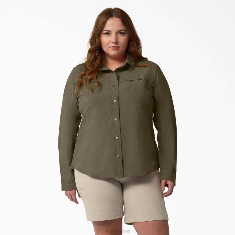 Dickies Women Plus Cooling Roll-Tab Work Shirt Military Green Heather (MLD) N80J1686 Work Apparel