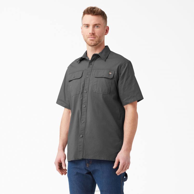 Dickies Men Short Sleeve Ripstop Work Shirt Rinsed Slate (RSL) N80J647 Work Apparel