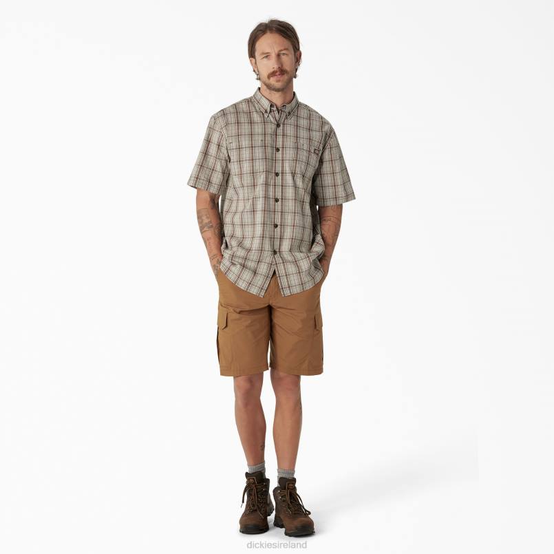 Dickies Men Short Sleeve Woven Shirt Moss Backland Prairie Plaid (C1G) N80J626 Work Apparel