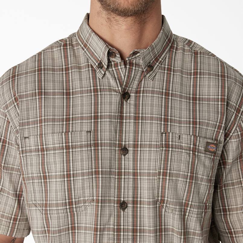 Dickies Men Short Sleeve Woven Shirt Moss Backland Prairie Plaid (C1G) N80J626 Work Apparel